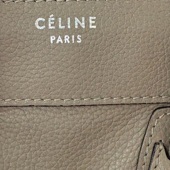Celine Drummed Calfskin Micro Luggage Tote Dune Taupe Beige Authentic - Picture 8 of 16
